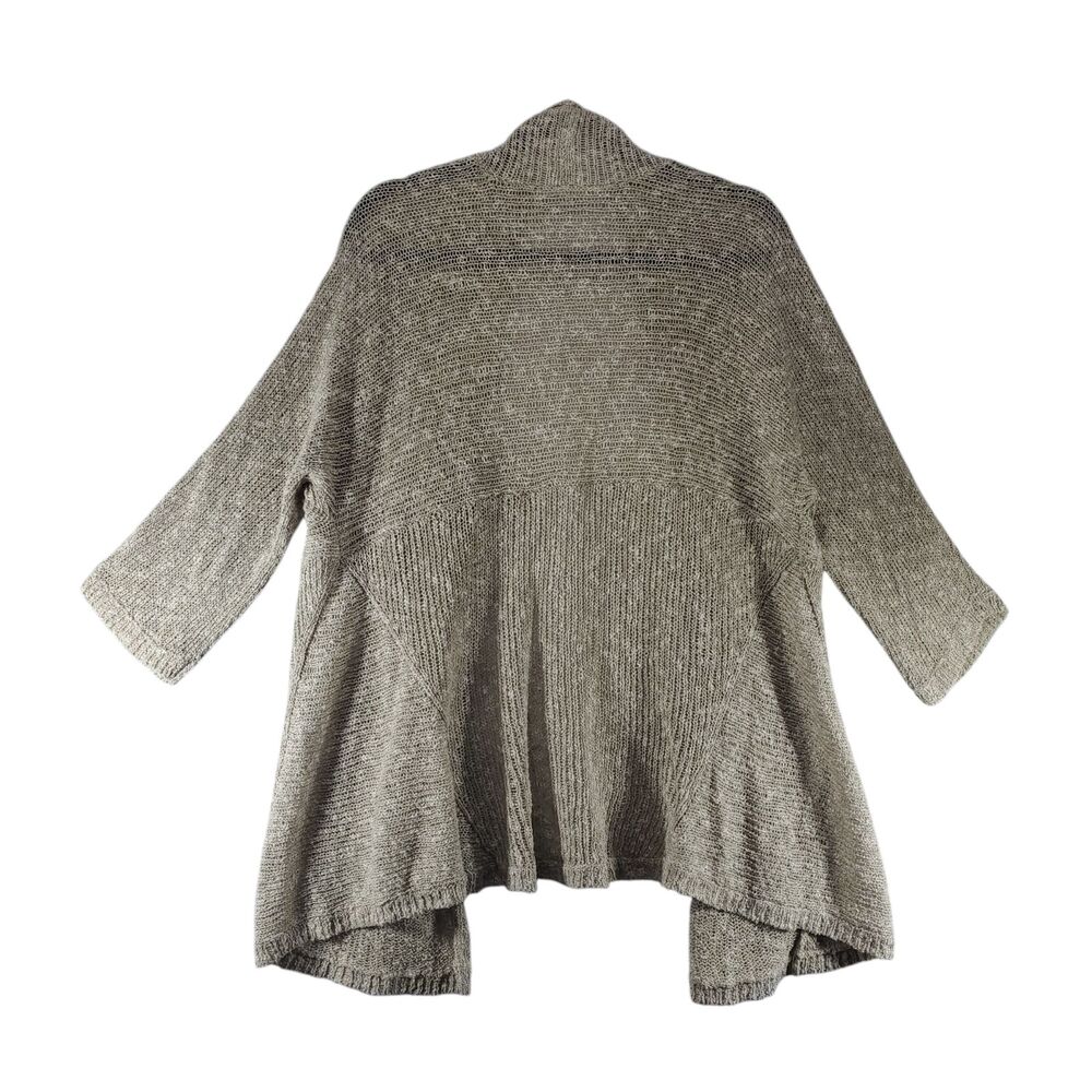 L Eileen Fisher Linen Blend Knit Cardigan Loose Open Front Trapeze Swing Natural - Picture 2 of 11